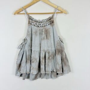 Aerie‎ Womens Small Blue Tan Tie Dye Lounge Ruffle Flare Feminine Shirt Tank Top